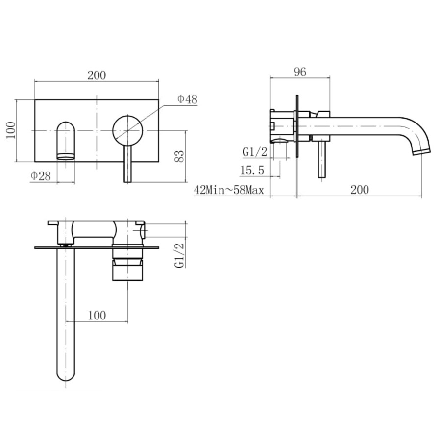 Chrome Wall Mounted Bath Mixer Tap - S9