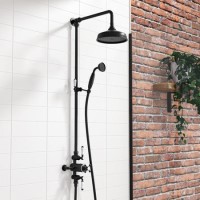 GRADE A2 - Traditional Exposed Thermostatic Shower Set Matt Black - Camden