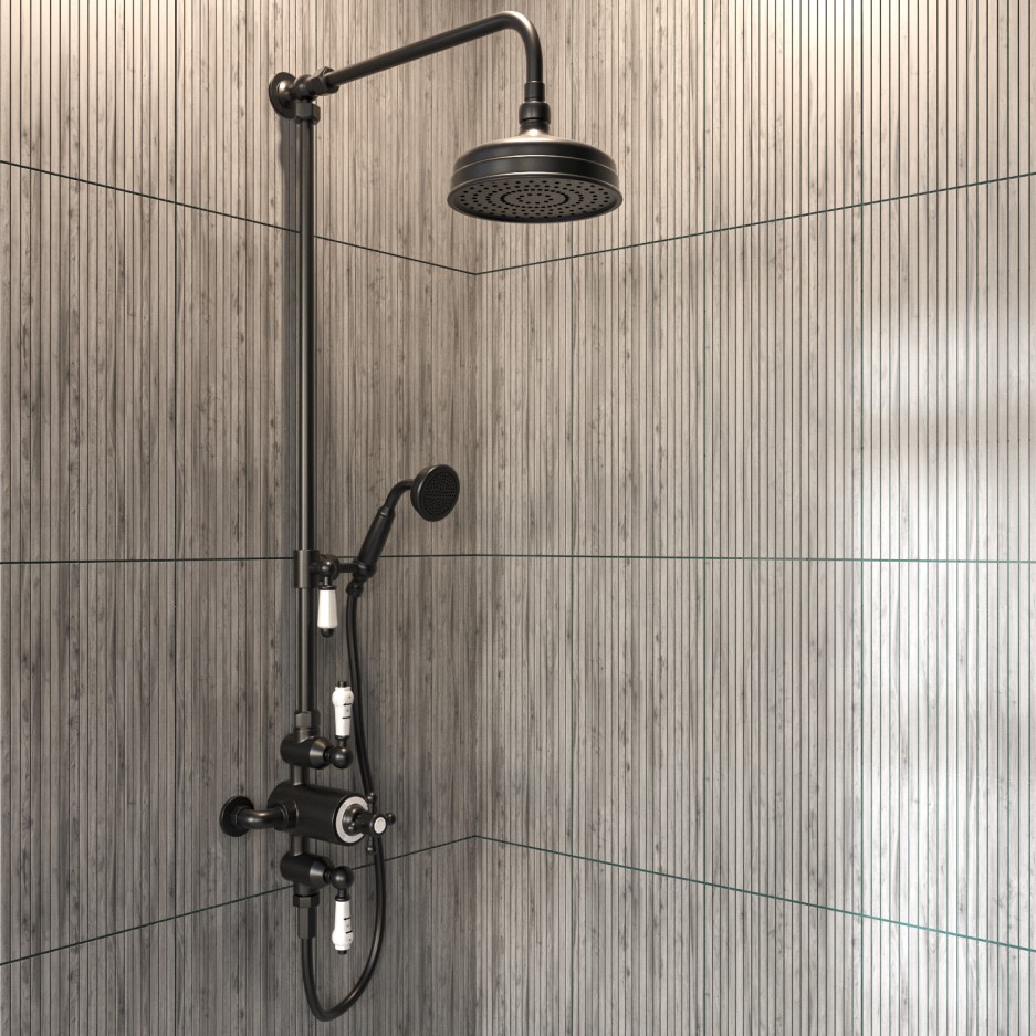 Traditional Exposed Thermostatic Shower Set Matt Black Camden