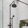 GRADE A2 - Black Traditional Thermostatic Mixer Shower with Round Overhead & Handset - Camden