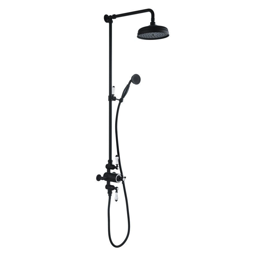 GRADE A2 - Black Traditional Thermostatic Mixer Shower with Round Overhead & Handset - Camden