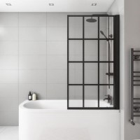 Black Grid Right Hand Shower Bath Screen 1500 x 800mm - Nova Black Grid Right Hand Shower Bath Screen 1500 x 800mm - Nova