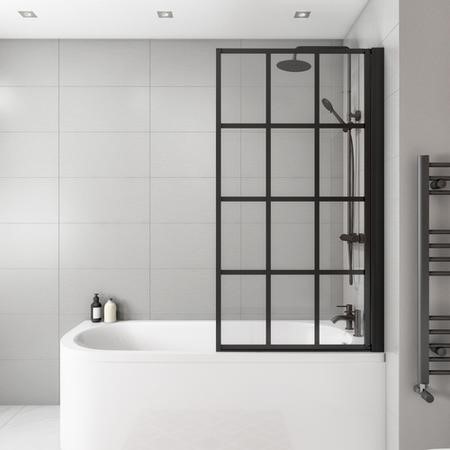 Nova Crittall Black Bath Shower Screen 800mm - Right Hand - Better