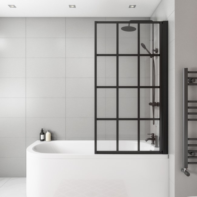 Nova Crittall Black Bath Shower Screen 800mm Right Hand Better