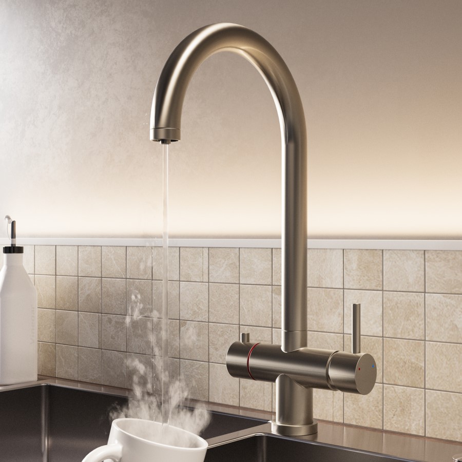 Nickel 3 in 1 Boiling Hot Kitchen Mixer Tap With 2.4L Boiler and Filter - Pronto Vesta