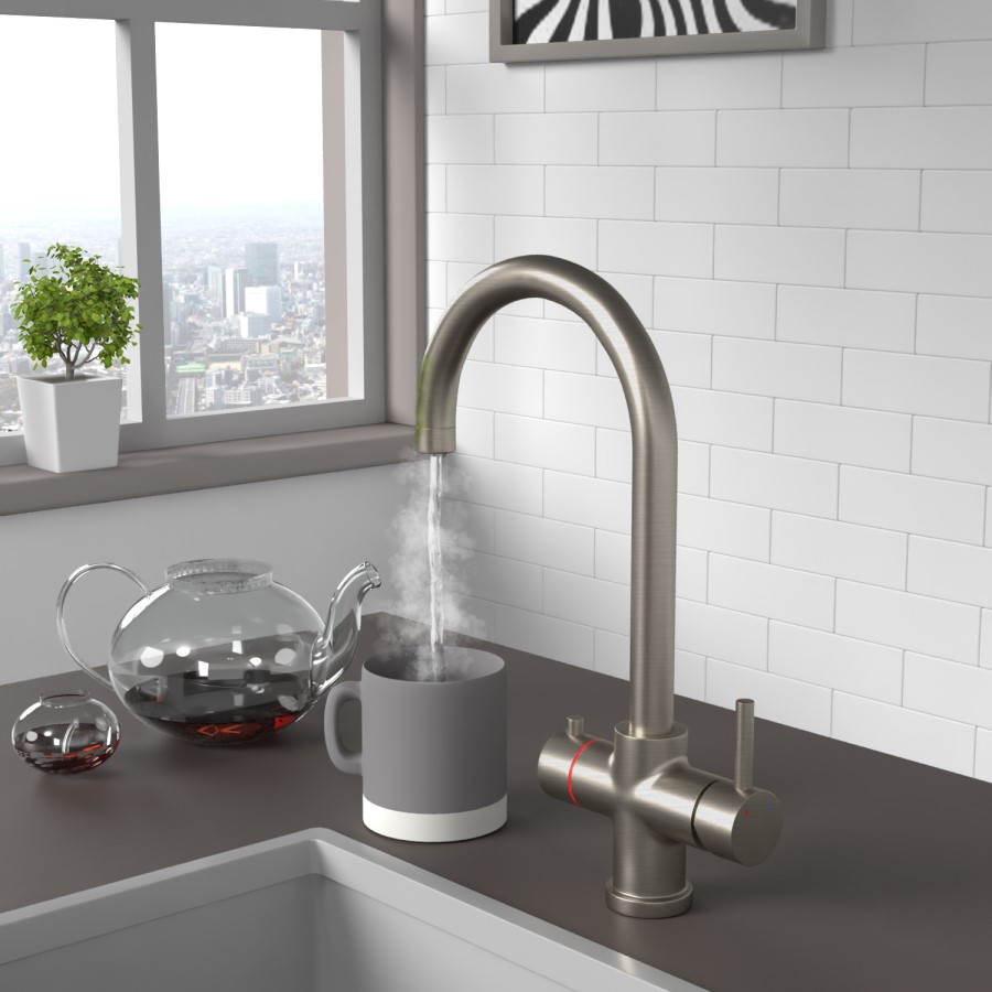 Nickel 3 in 1 Boiling Hot Kitchen Mixer Tap With 2.4L Boiler and Filter - Pronto Vesta