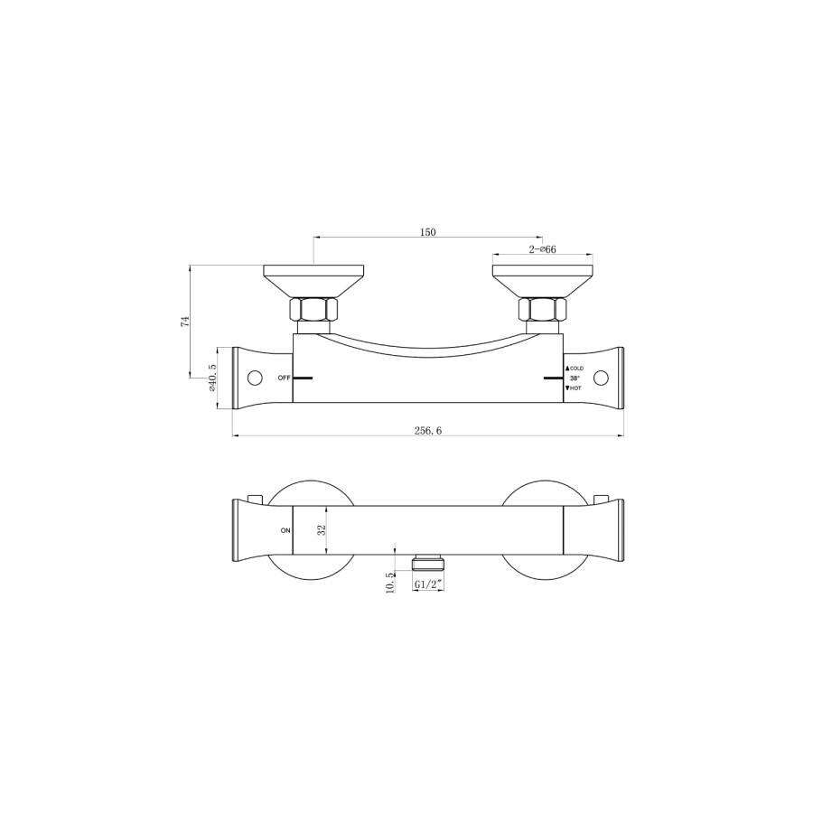 Thermostatic bar shower valve - bottom outlet