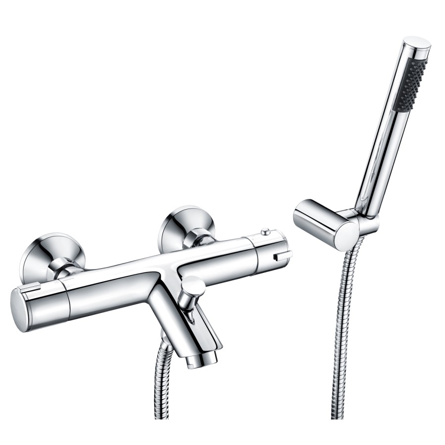 Themostatic Bath Shower Mixer Tap Wall Mounted with Handset - Flow