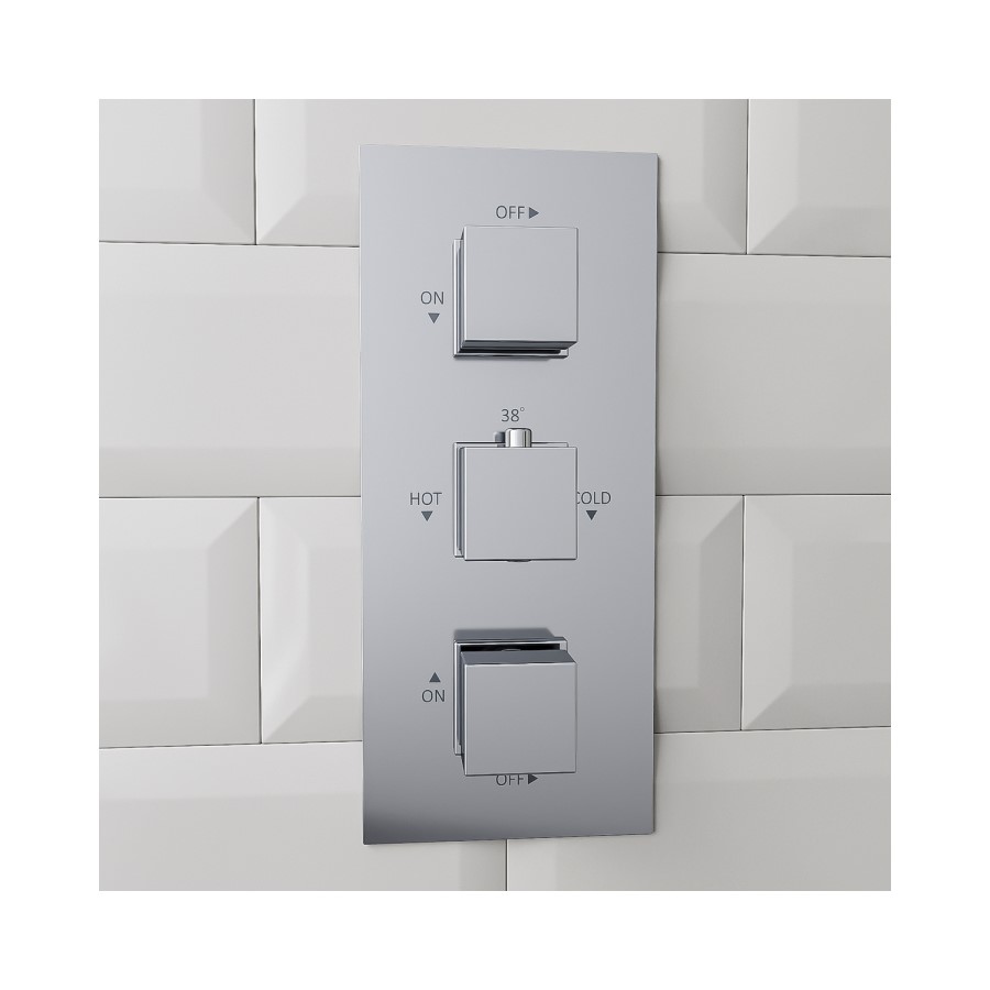 Cube square triple shower valve - 2 outlets