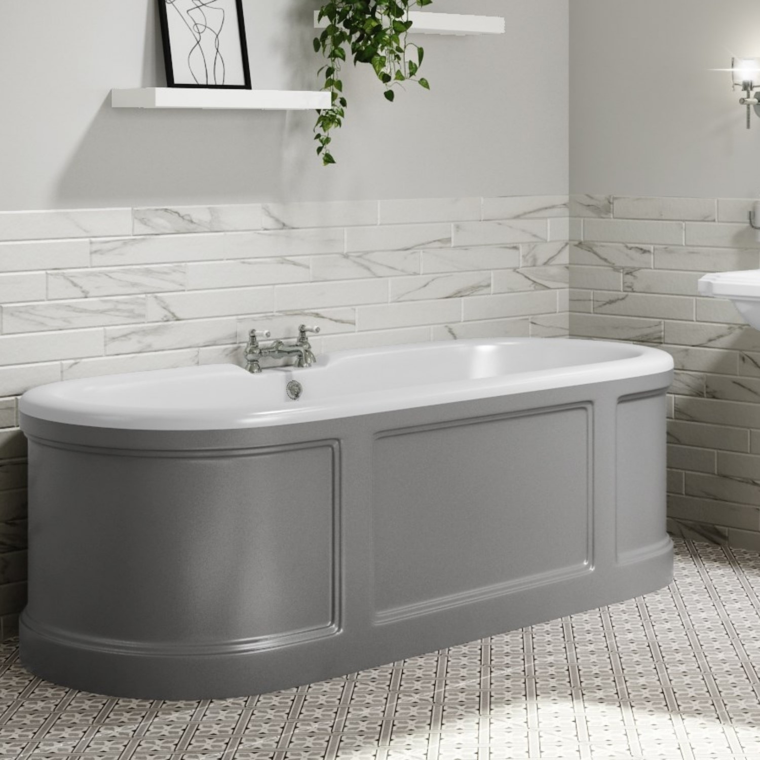 Grey Freestanding Double Ended Roll Top Bath 1700 x 750mm Baxenden