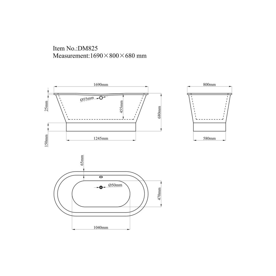 Freestanding Double Ended Roll Top Bath 1690 x 800mm - Camden