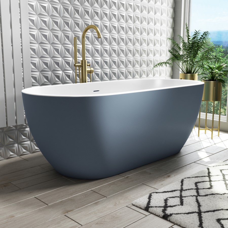 GRADE A1 - Sion Matt Blue Freestanding Double Ended Bath - 1645mm x 745mm