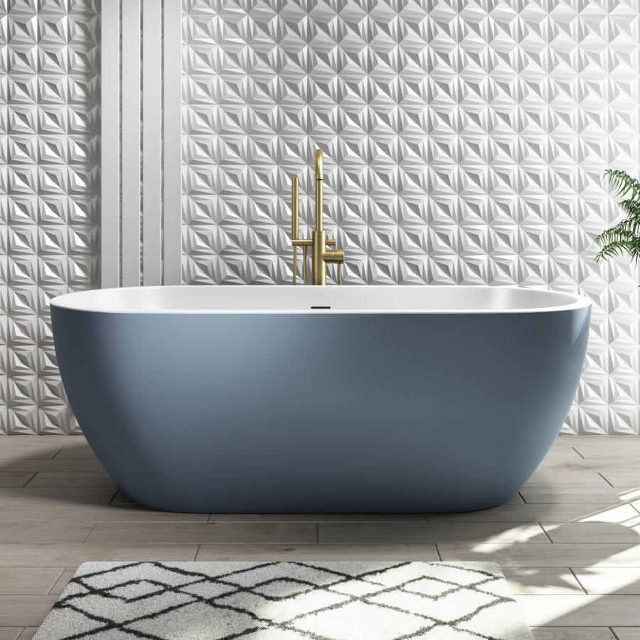 GRADE A1 - Sion Matt Blue Freestanding Double Ended Bath - 1645mm x 745mm