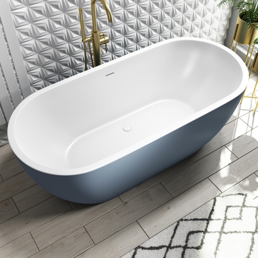 GRADE A1 - Sion Matt Blue Freestanding Double Ended Bath - 1645mm x 745mm