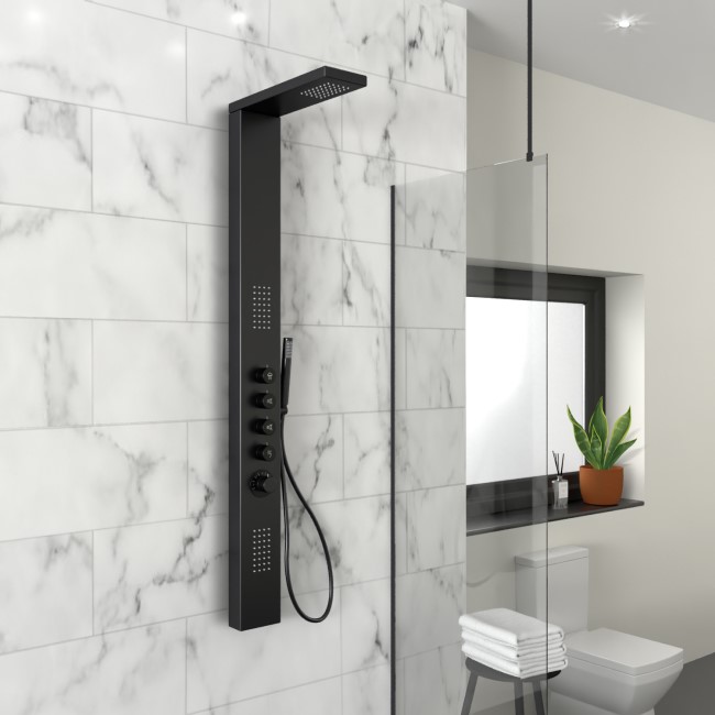 Black Thermostatic Shower Tower with Pencil Hand Shower - Provo