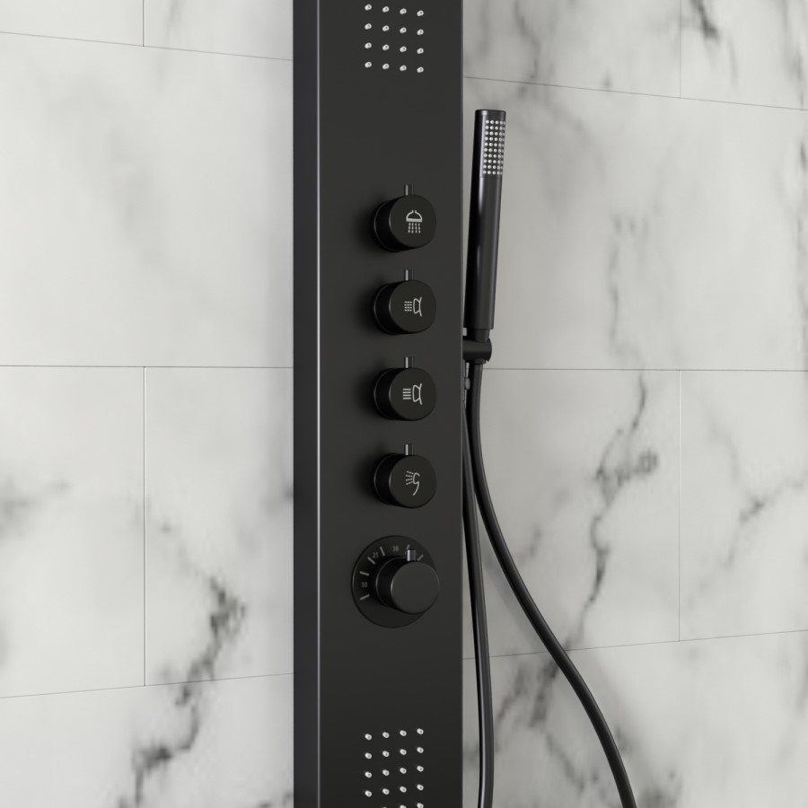 GRADE A2 - Black Thermostatic Shower Tower Panel - Provo