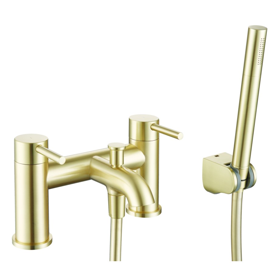GRADE A2 - Arissa Round Brushed Brass Deck Mounted Bath Shower Mixer Tap