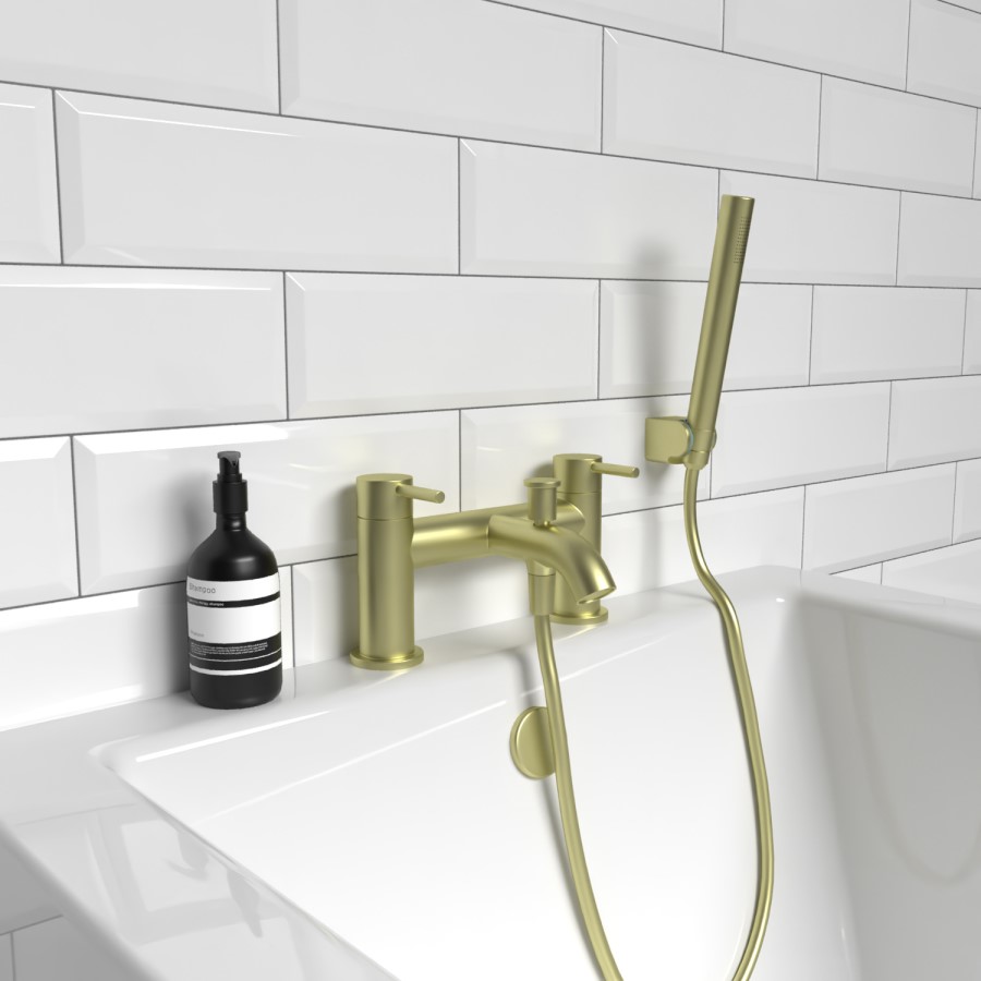 GRADE A2 - Arissa Round Brushed Brass Deck Mounted Bath Shower Mixer Tap