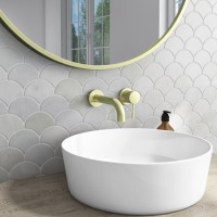 GRADE A1 - Arissa Round Brushed Brass Wall Mounted Basin Mixer Tap