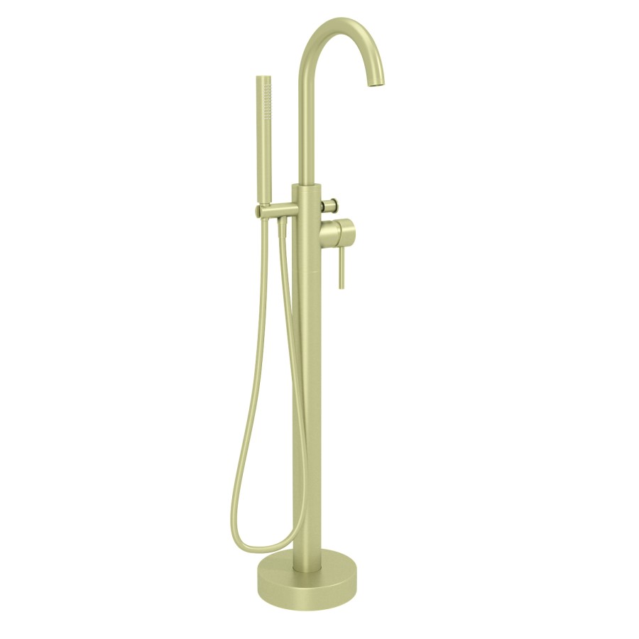 GRADE A1 - Arissa Round Brushed Brass Freestanding Bath Shower Mixer Tap