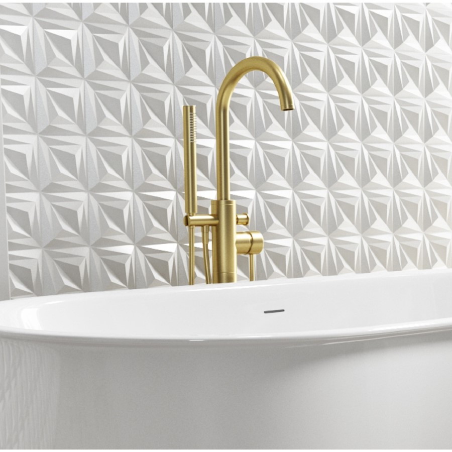 GRADE A1 - Arissa Round Brushed Brass Freestanding Bath Shower Mixer Tap
