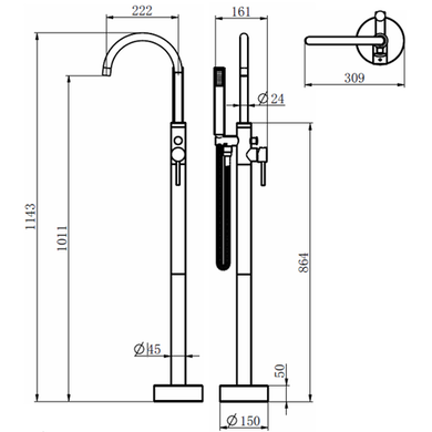GRADE A1 - Arissa Round Brushed Brass Freestanding Bath Shower Mixer Tap