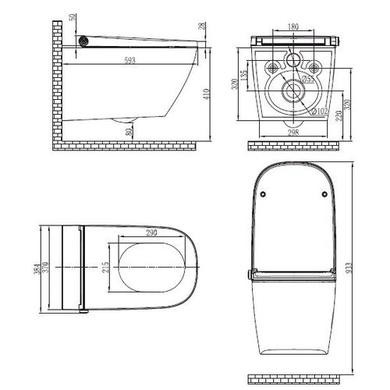 GRADE A1 - Wall Hung Smart Bidet Toilet Combo Square - Built in Dryer & Spray - Square - Purificare