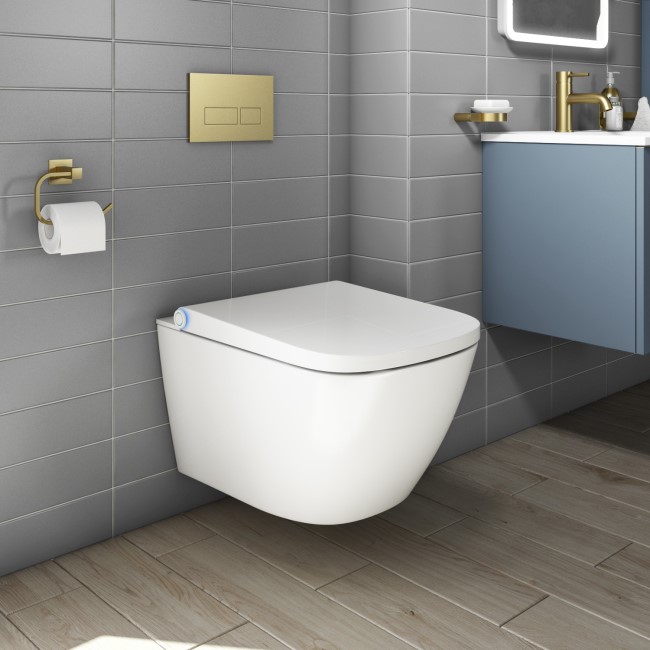 Wall Hung Smart Bidet Toilet Combo Square Built in Dryer & Spray