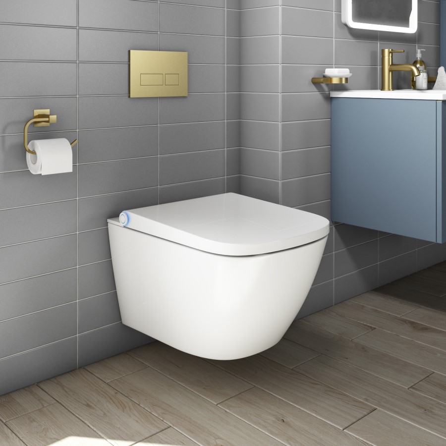 GRADE A1 - Wall Hung Smart Bidet Toilet Combo Square - Built in Dryer & Spray - Square - Purificare