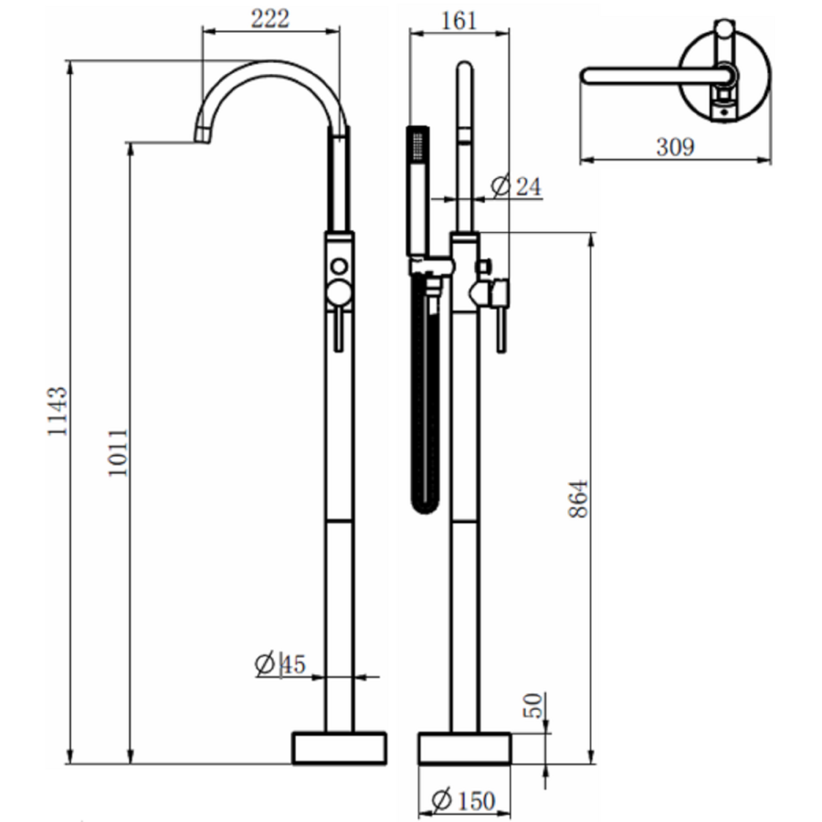Freestanding Chrome Bath Shower Mixer Tap - S9 