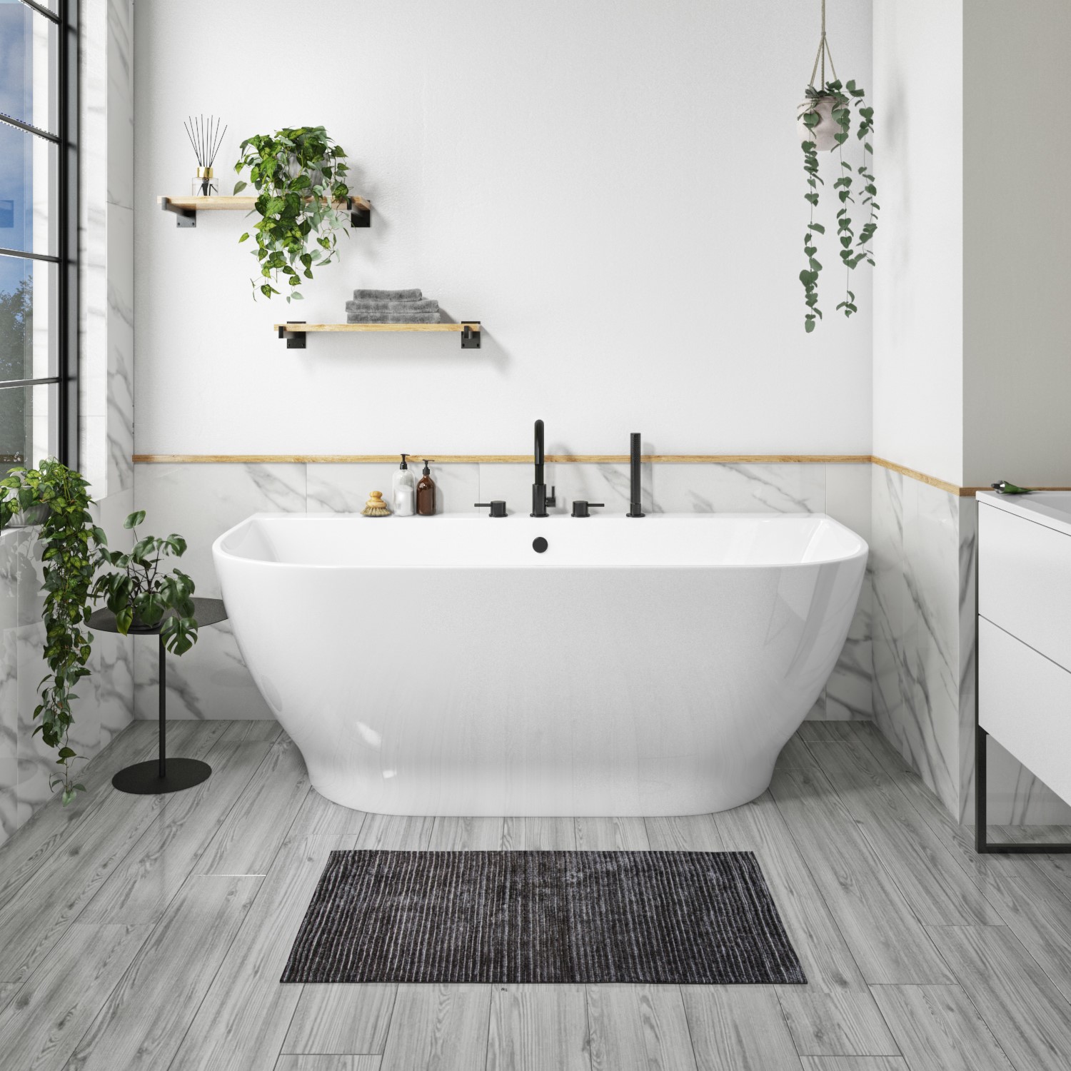 Freestanding Double Ended Back To Wall, Bathtub With Finished End