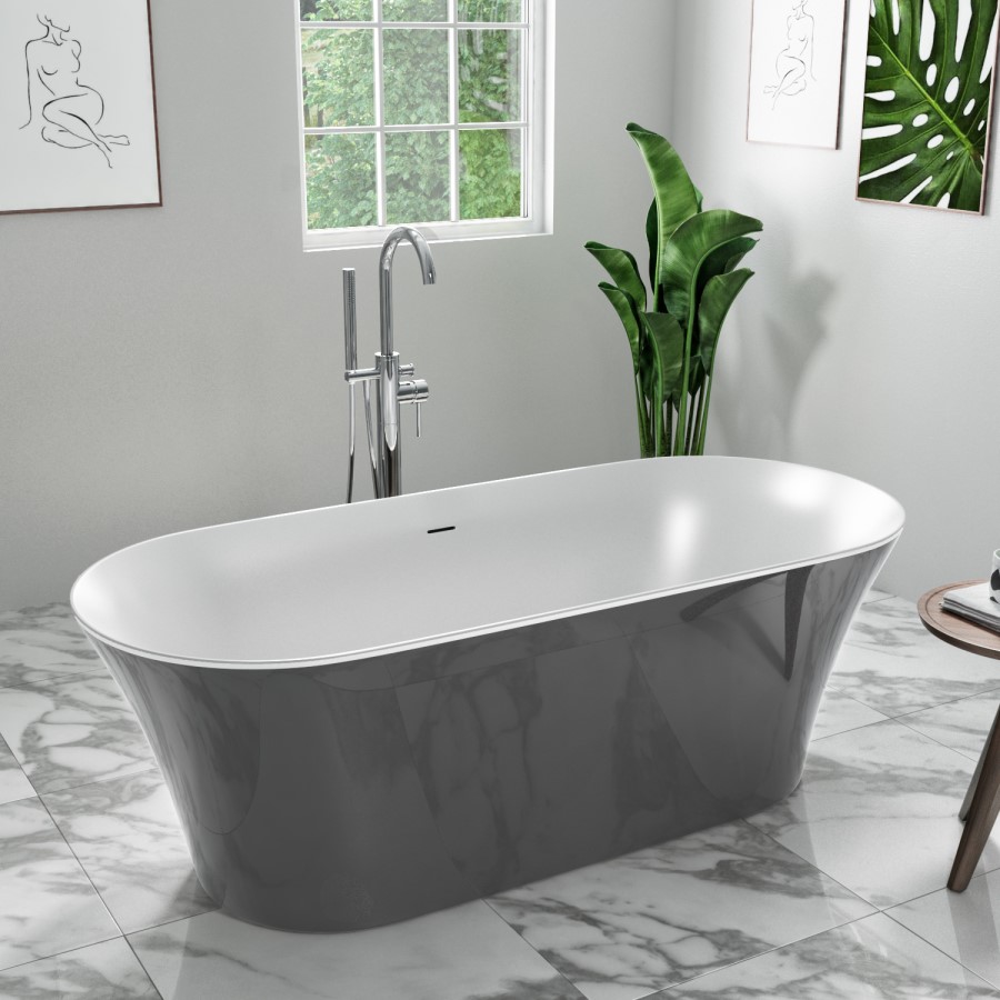 Grey Freestanding Double Ended Bath 1700 x 750mm - Arya