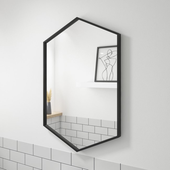Hexagon Black Bathroom Mirror - 500 x 750mm - Hexa