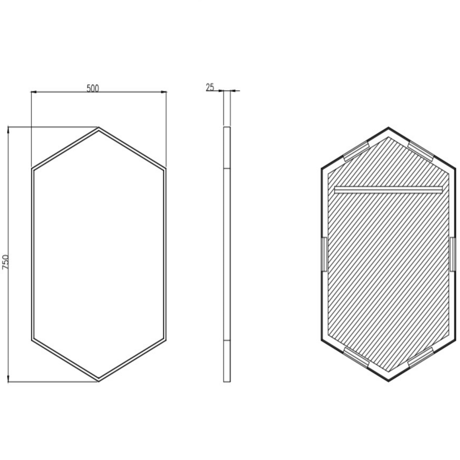 Hexagon Black Bathroom Mirror - 500 x 750mm - Hexa