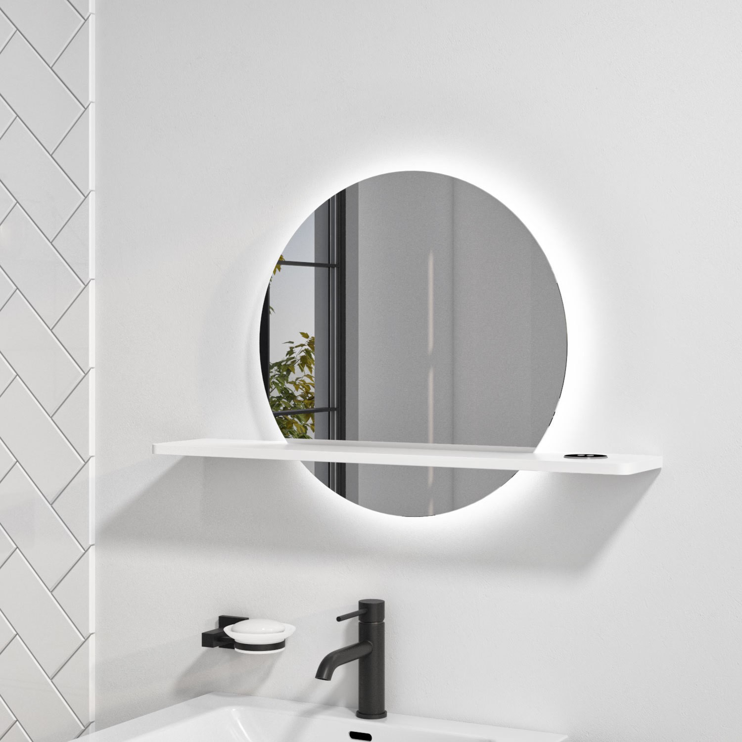 GRADE A2 Round Backlit LED Bathroom Mirror with Demister and White