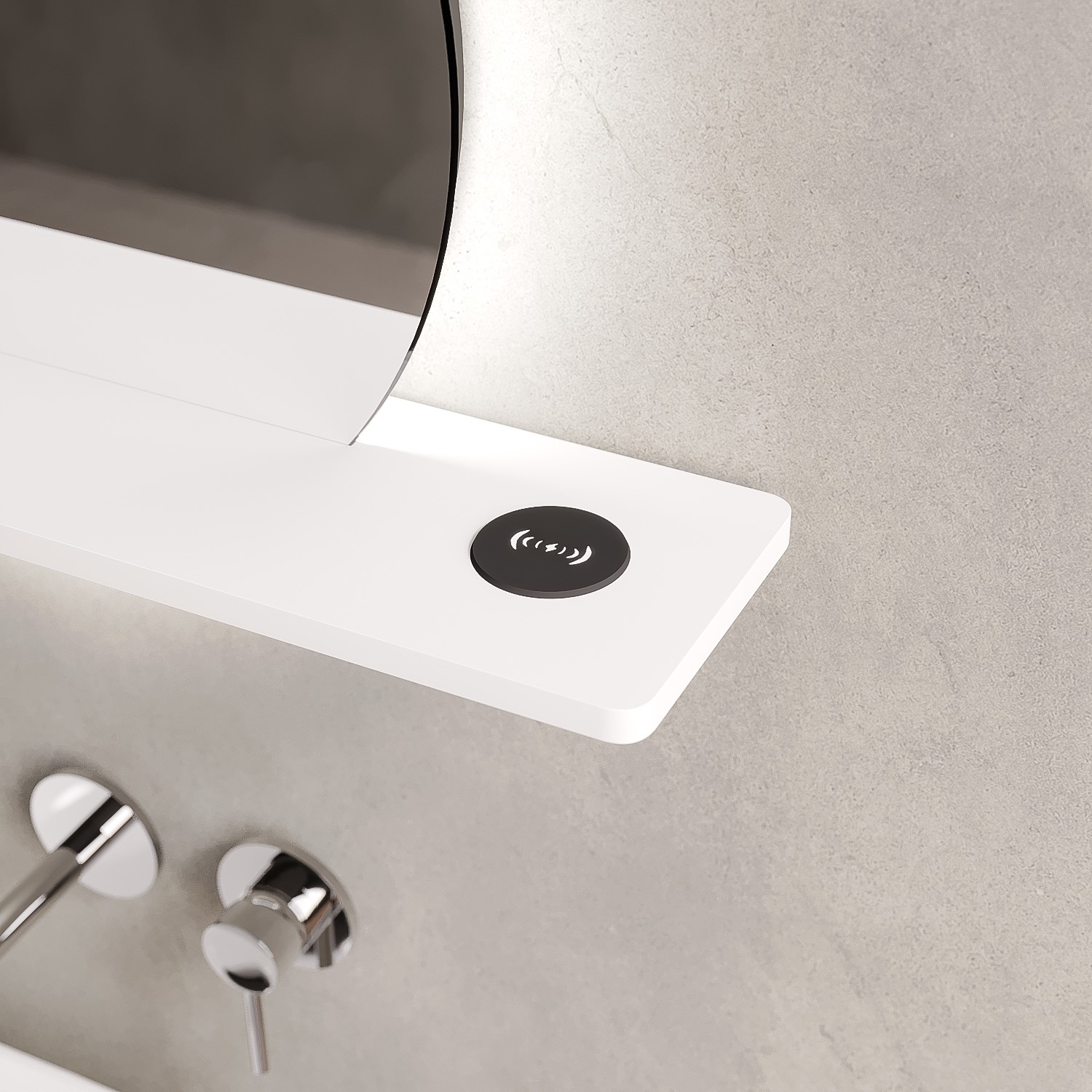 Round Backlit LED Bathroom Mirror with Demister and White Shelf 500mm