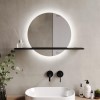Round Backlit LED Heated Bathroom Mirror and Black Shelf - 500mm - Ersa