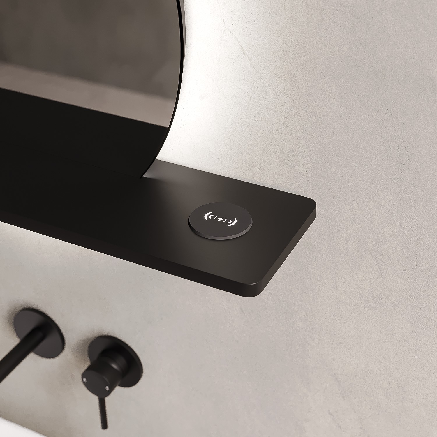 Round Led Bathroom Mirror With Black Shelf 500mm Ersa Better Bathrooms Round Led Bathroom Mirror With Black Shelf 500mm Ersa Better Bathrooms