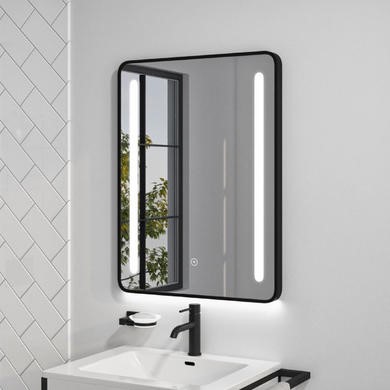 Black Led Bathroom Mirror With Demister, Vellamo Led Illuminated Bathroom Magnifying Mirror With Demister Pad Shaver Socket