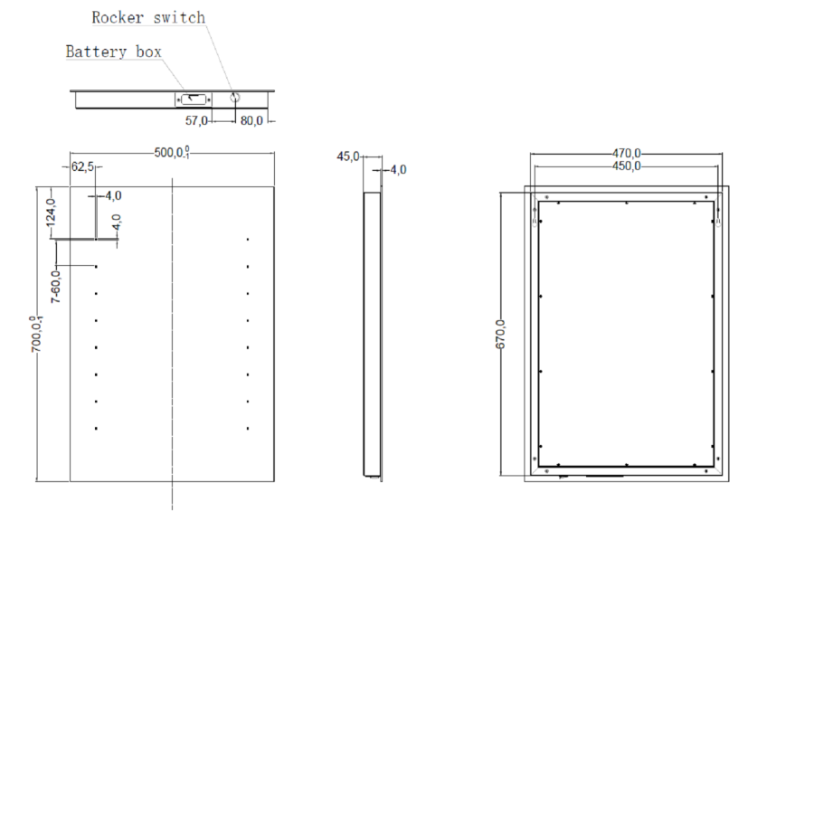 Rectangular LED Bathroom Mirror Battery Operated- 500 x 700mm - Lynx