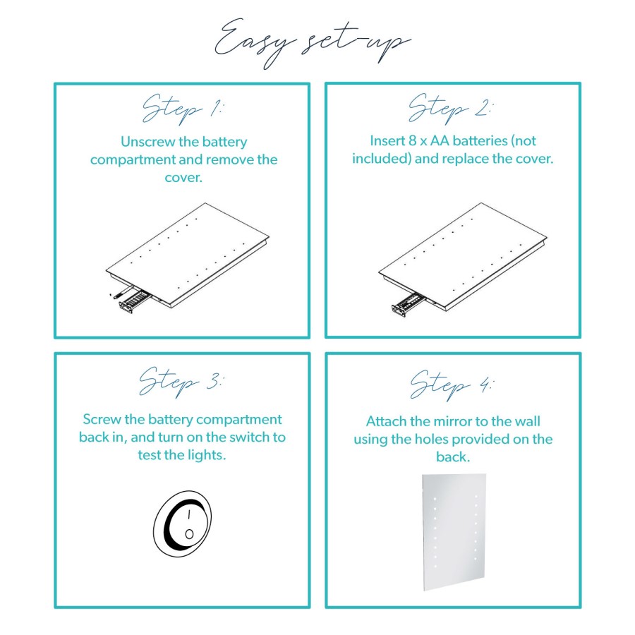 Rectangular LED Bathroom Mirror Battery Operated- 500 x 700mm - Lynx