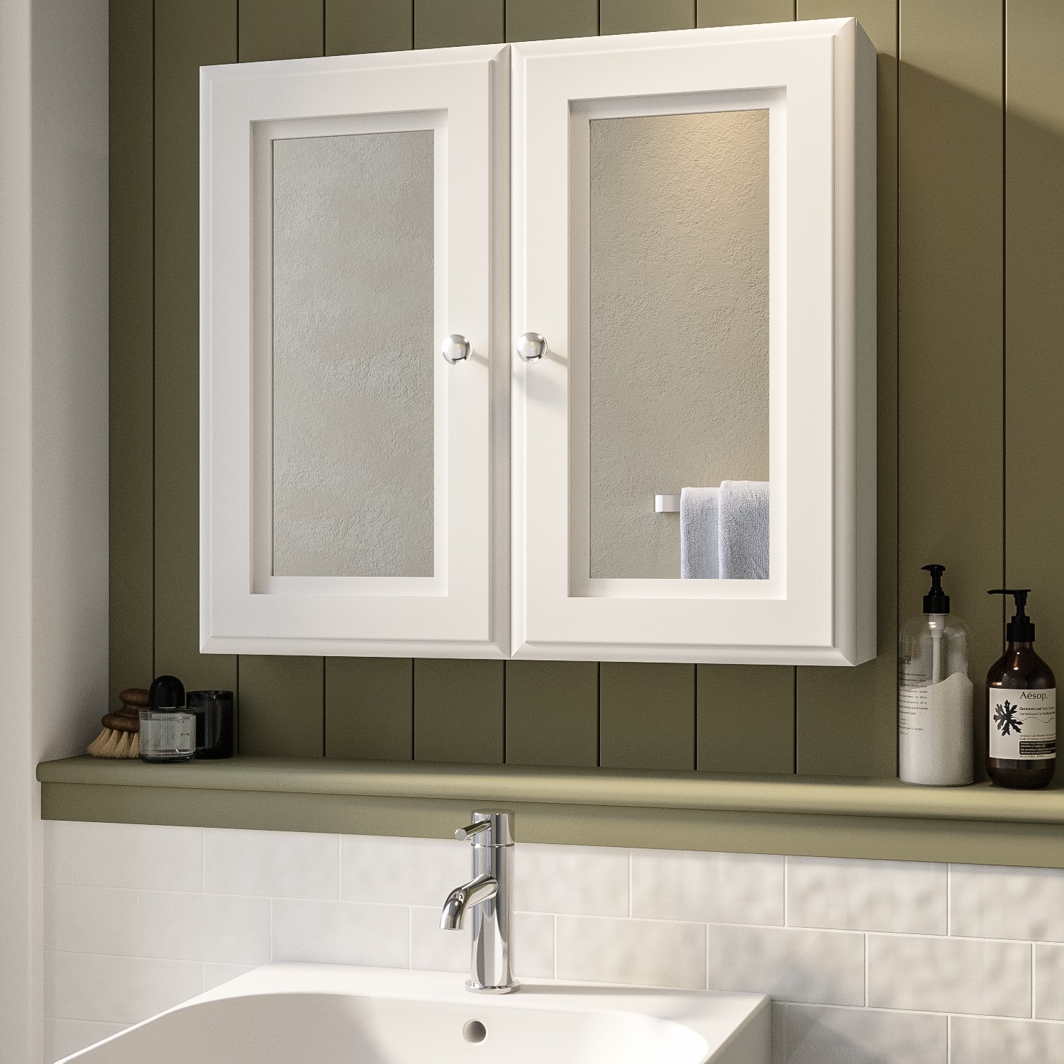 White Mirrored Wall Bathroom Cabinet 667 x 600mm - Westbury