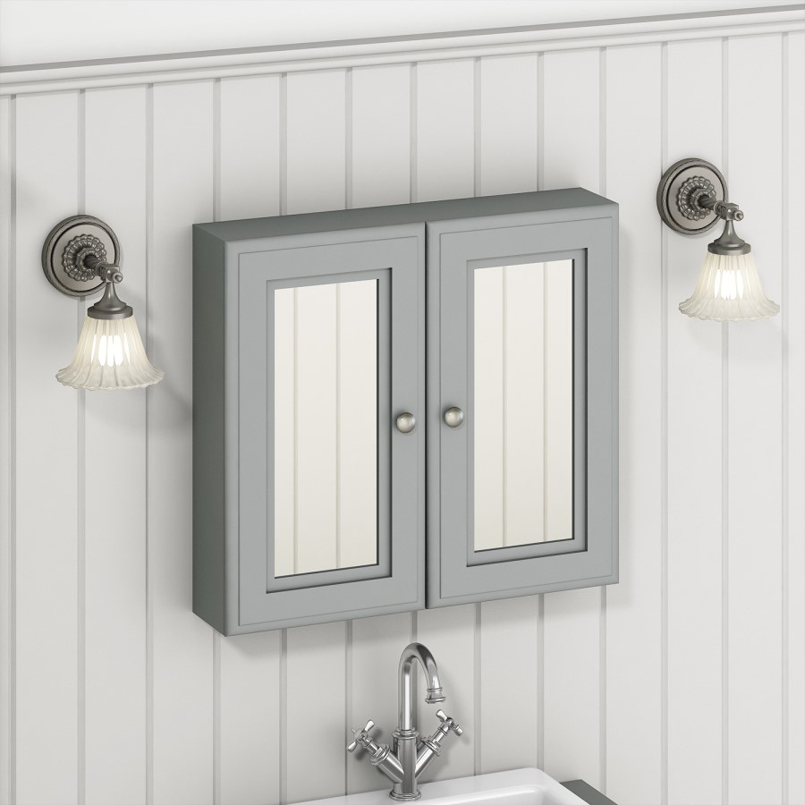 GRADE A1 - 667mm Mirror Cabinet - Matt Grey - Westbury