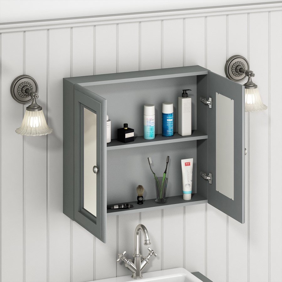 GRADE A1 - 667mm Mirror Cabinet - Matt Grey - Westbury
