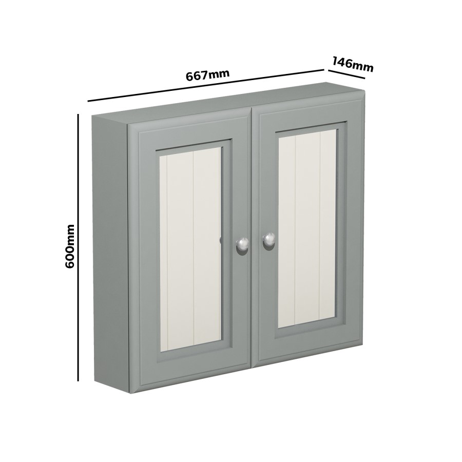 GRADE A1 - 667mm Mirror Cabinet - Matt Grey - Westbury