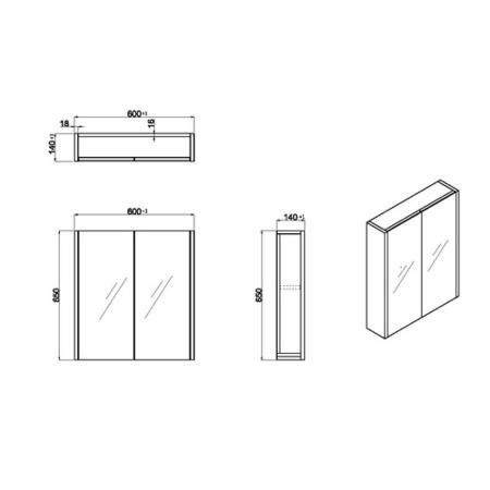 GRADE A1 - Blue Mirrored Double Door Bathroom Wall Cabinet 600 x 650mm - Ashford
