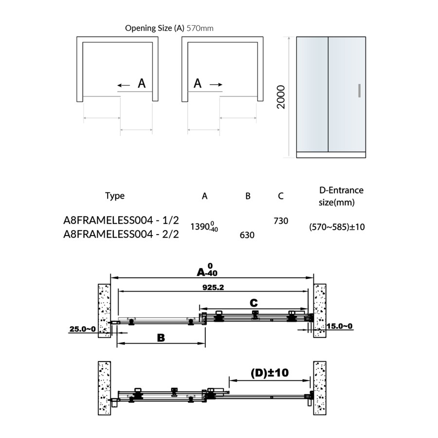 Frameless 1400mm Sliding Shower Door 
