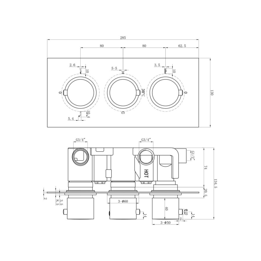 GRADE A1 - Arissa Matt Black Triple Control Round Concealed Valve - 3 Outlet