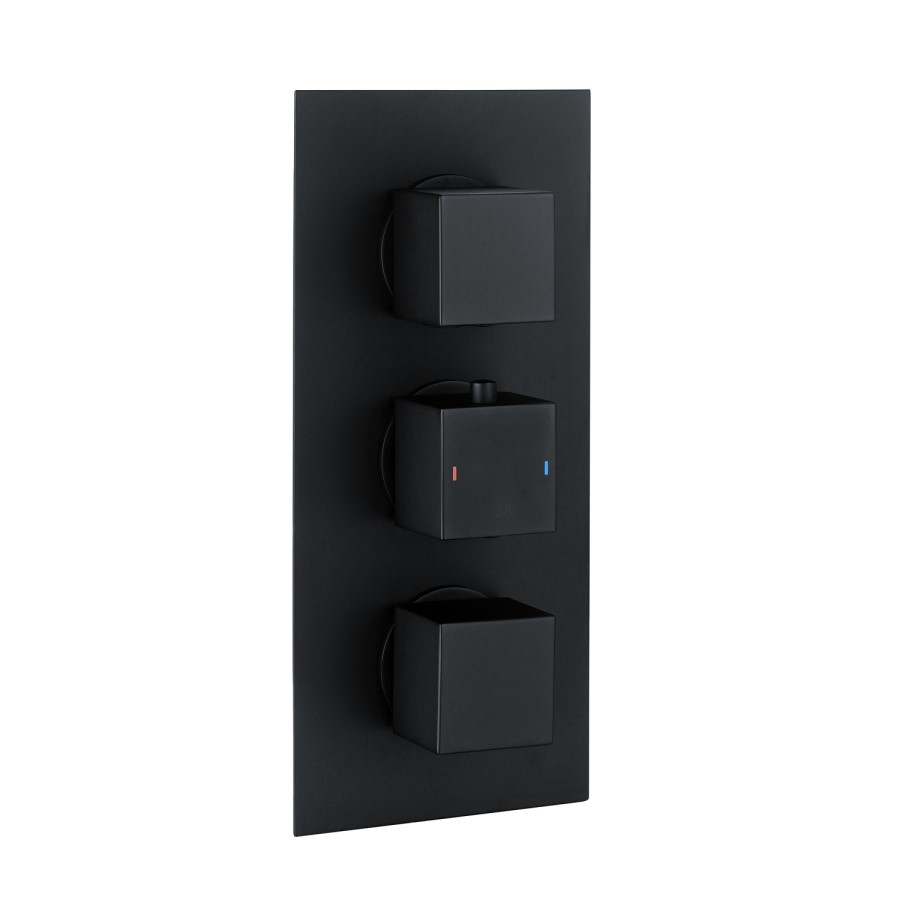 Zana Matt Black Triple Control Square  Concealed Valve - 2 Outlet