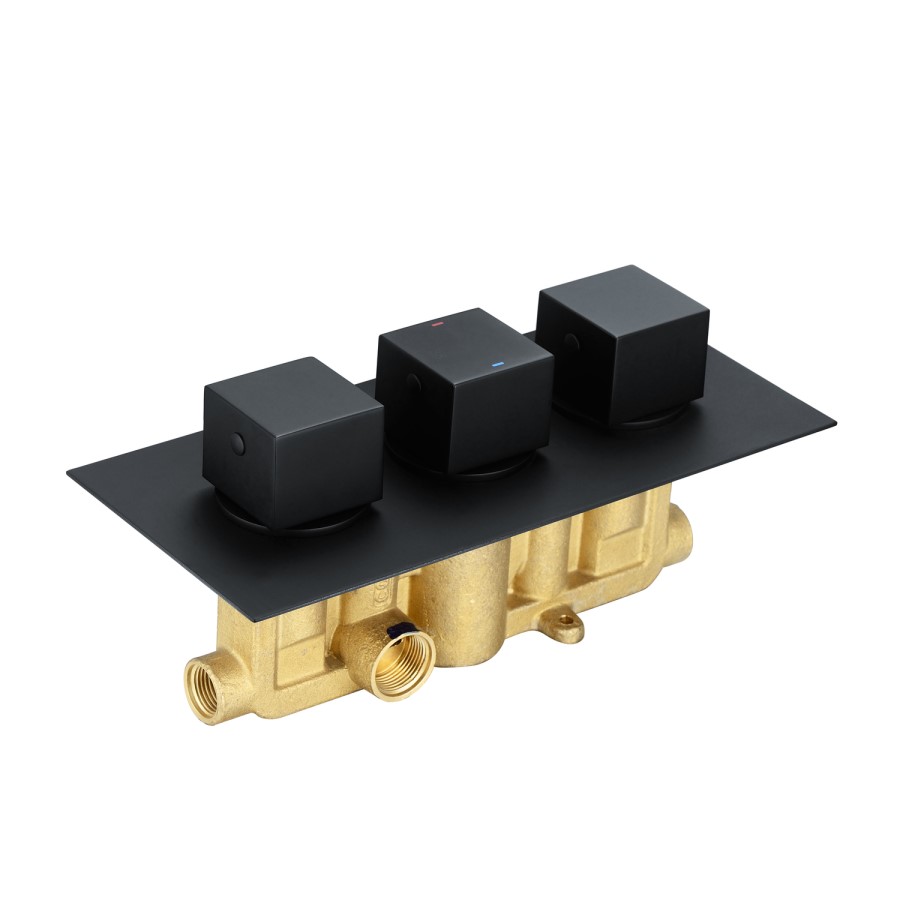 Zana Matt Black Triple Control Square  Concealed Valve - 2 Outlet